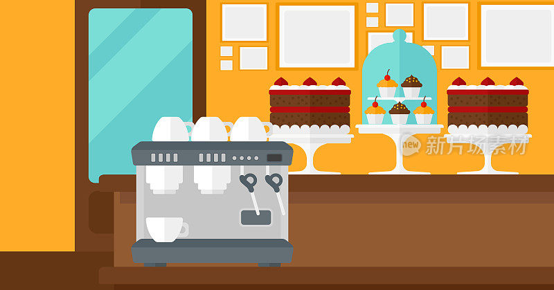 Background of bakery with pastry and coffee maker